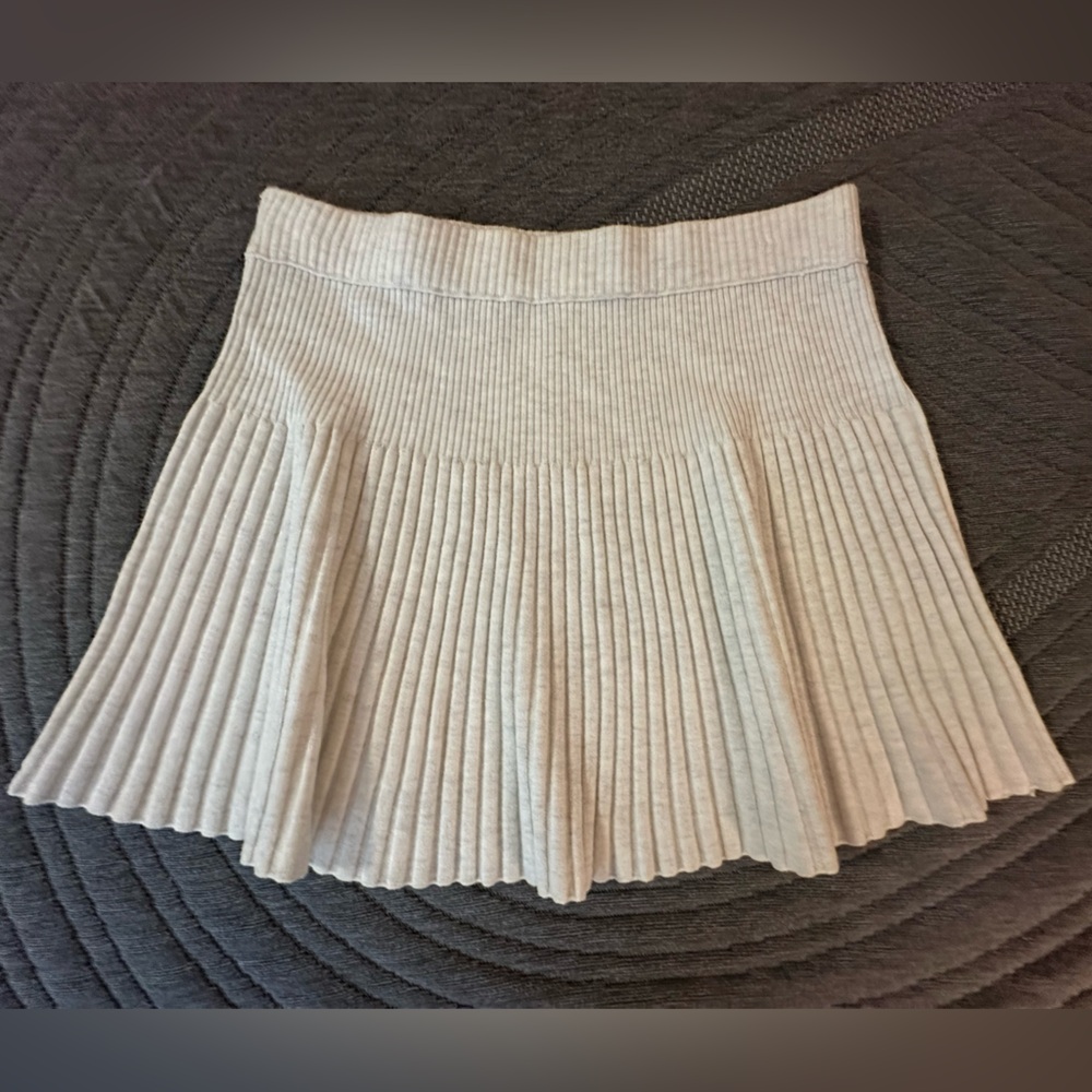 aerie Cream Ribbed Pleated Skater Mini Skirt